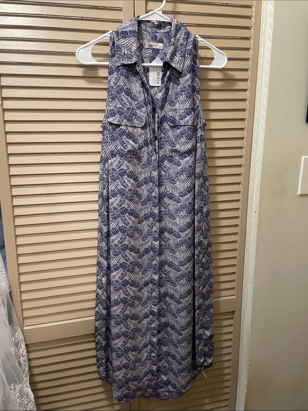Equipment Navy and White Printed Midi Shirt Dress